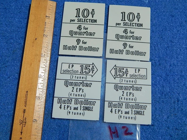 Seeburg 222 Pricing Windows: 4 for Quarter & 15 cents EP Selection