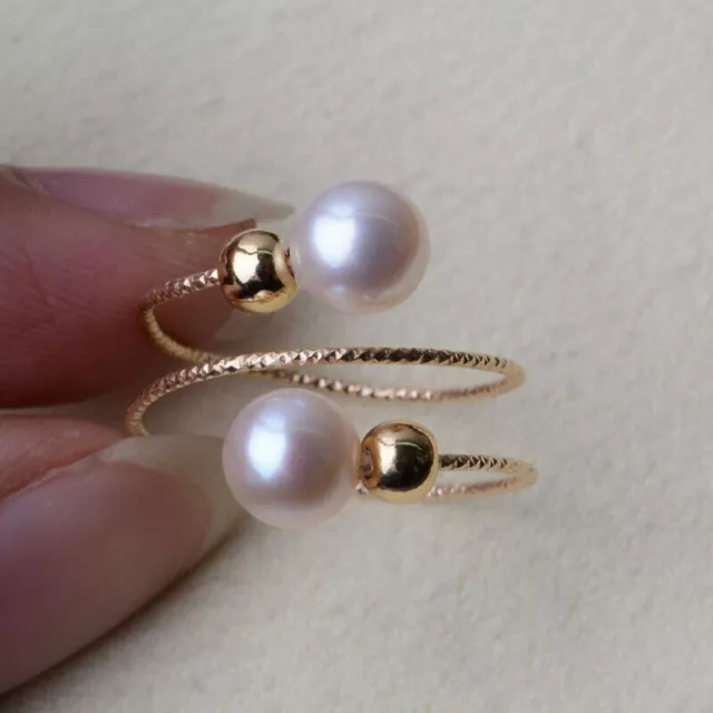 AAAA nice 6-7mm real natural White Akoya Round pearl rings 14k gold