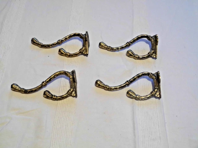 Set Of 4 Antique Brass Coat Hooks / Victorian / Vintage / Reclaimed