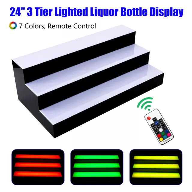24" Acrylic LED Light Bar 3 Stage Display Liquor Bottle Shelf 7 Preset Color USA