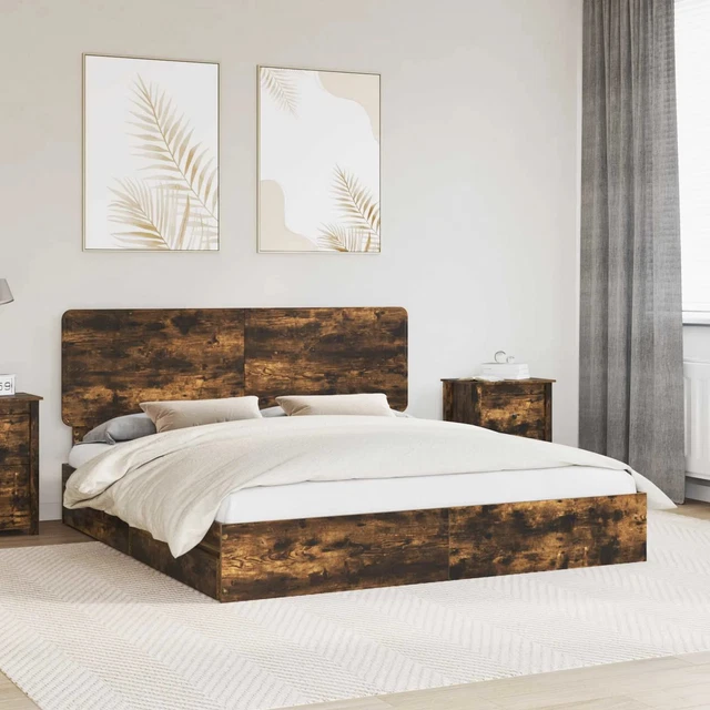 STORAGE BED WITH Drawer Smoked Oak 180 x 200 cm Engineered Wood vidaXL ...