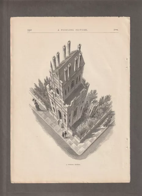 Vintage 1879 ALTERED PERSPECTIVE Magazine Page PRINT/ARTWORK~J.B Runge~Magic Eye