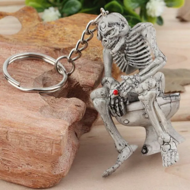 Skull Toilet Keyring Keychain Men Creative Rubber Keyfob Gift Auto Car Key Chain