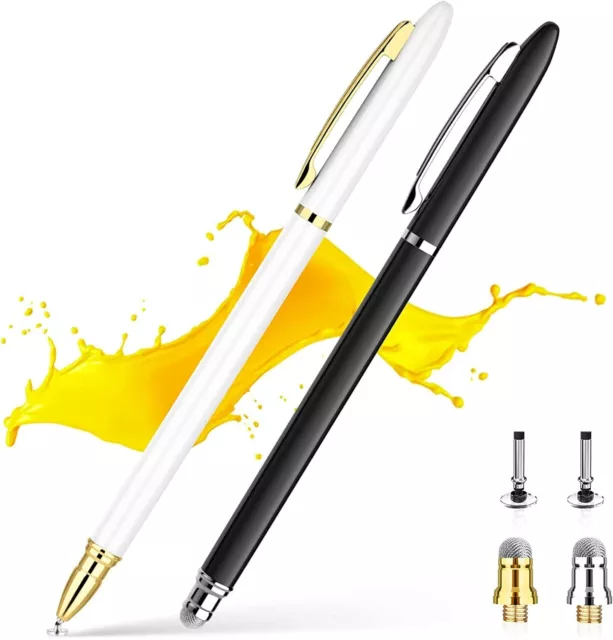 2 in 1 Precision Disc Stylus Touch Screen Pen Black White Universal