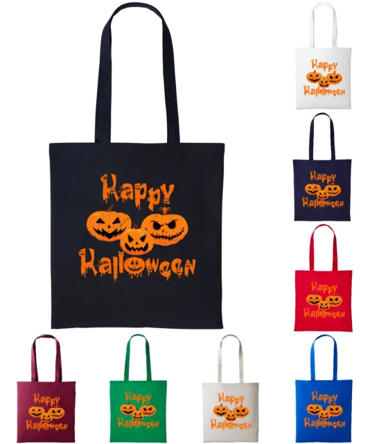 Happy Halloween Tote Bag Jack O Lantern Pumpkins Horror Long Handle Shopping Bag