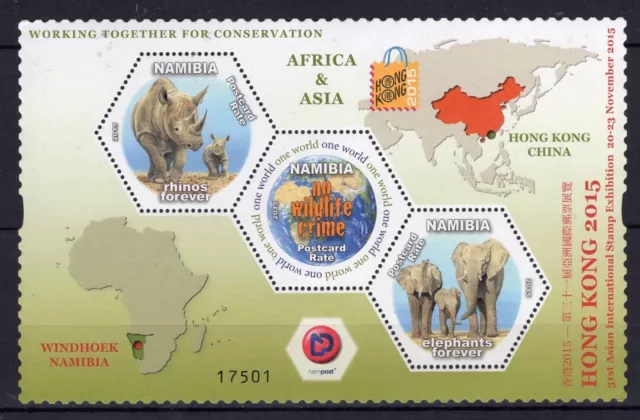 Namibia - Exhibition Hong Kong 2015 Animals Elephant Rhino  stamps  / MNH** Z20
