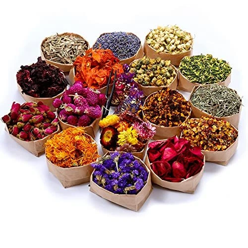 Kit de 16 bolsas flores secas 100% flores secas naturales hierbas para hacer jabón hágalo usted mismo...