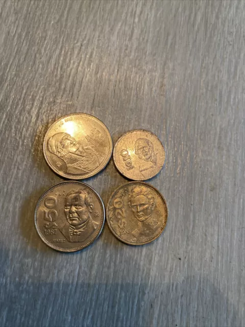 4 Mexico Coins- Peso, 10, 20, 50  Pesos