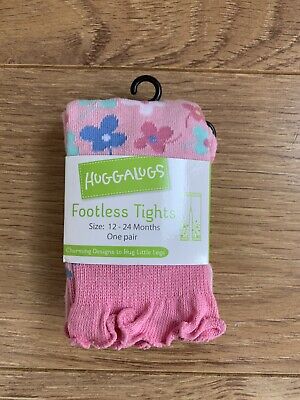 Huggalugs Baby Girls Pink Flower Footless Tights Size 12-24 Months One Pair NEW