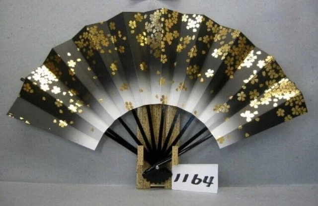 Éventail Pliant Japonais Motif Fleurs De Cerisier - Longueur 21 Cm, Diamètre 38 Cm Ouvert, Avec Pompon Décoratif
