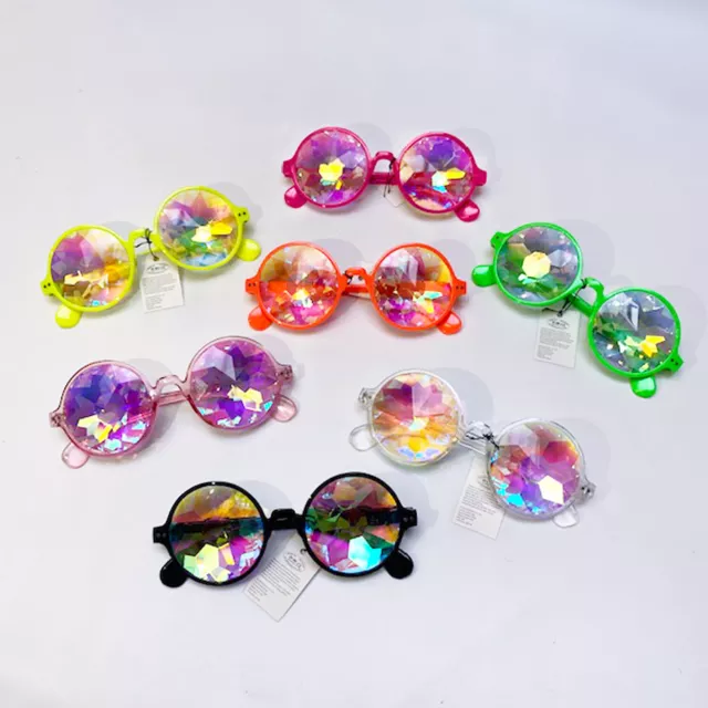 Kaleidoscope Round Sunglasses Festival Rave Diffracted Prism Rainbow Hippy