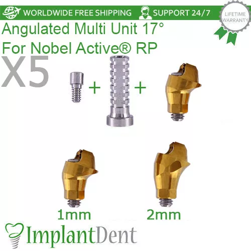 5 Sets Of Angled Multi Unit Abutment 17° Nobel Active Hex + Titanium Sleeve