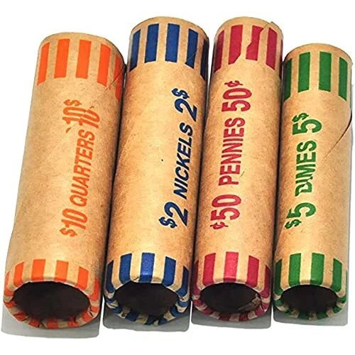 L LIKED 256 Assorted Preformed Coin Wrappers Rolls - Quarters, Pennies, Nicke...