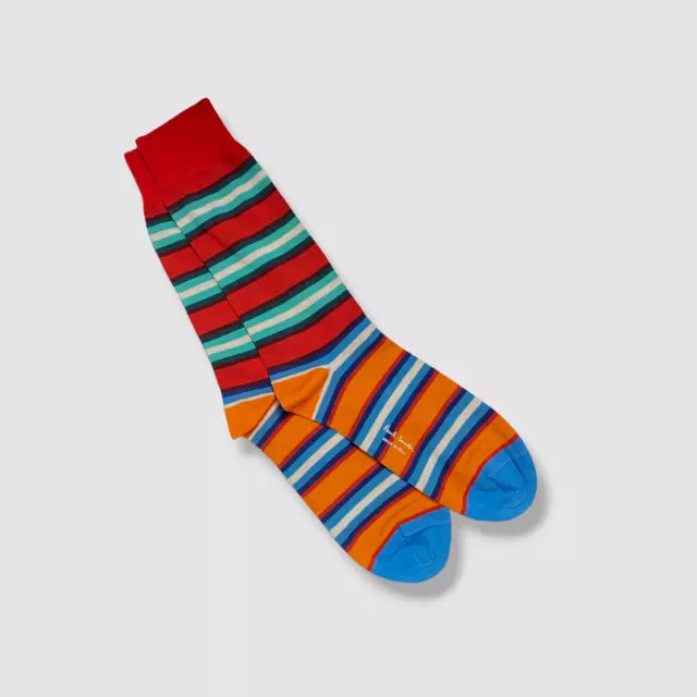 $30 Paul Smith Men's Blue Red Ribbed Cotton Logo Italy 1-Pair Socks One Size