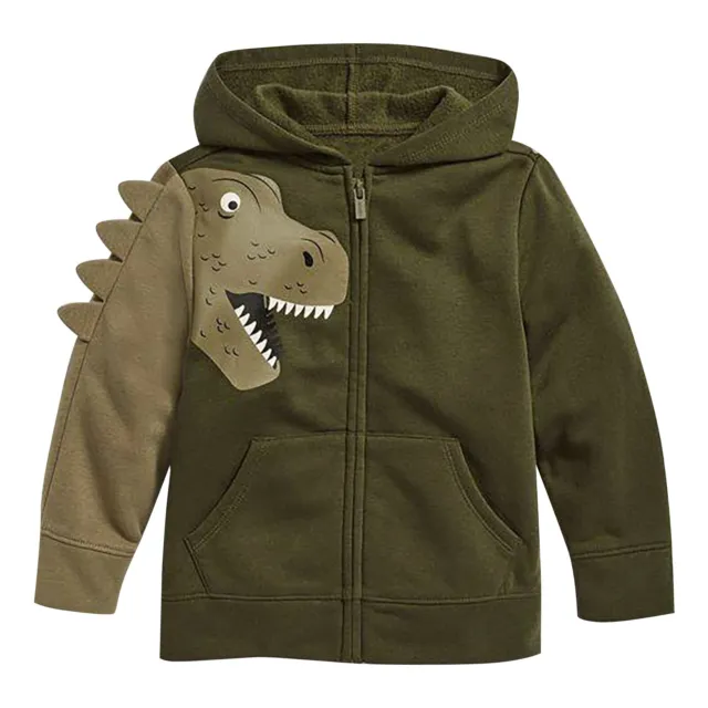Toddler Boys Autumn Winter Sweatshirt Dinosaur Print Long Sleeve Zip Hooded