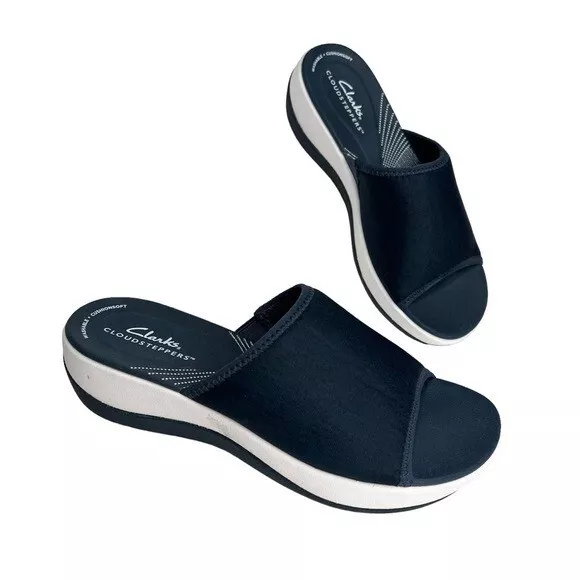 CLARKS WOMEN'S CLOUDSTEPPER Arla Nora Slide Sandals Navy Size 6M $40.00 ...