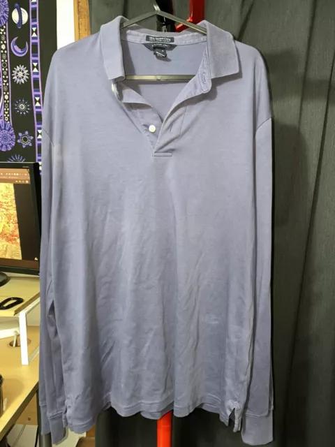Polo Shirt Lands End Supima cotone manica lunga blu media