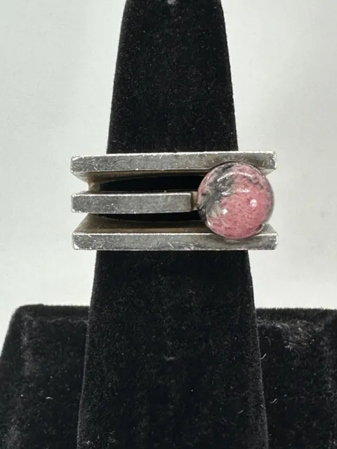 Vintage Henning Ulrichsen H U Denmark Modernist Ring 1960’s Rhodonite MCM Size 6