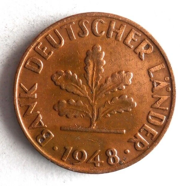 1948 F GERMANY PFENNIG - Uncommon Date Coin - FREE SHIP - Bin #108