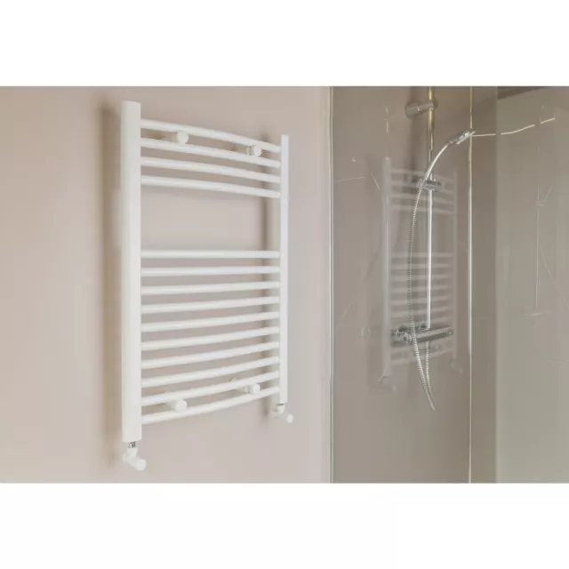 Qual-Rad 500x750mm Curved Heated Towel Rail / Warmer, White - Central Heating