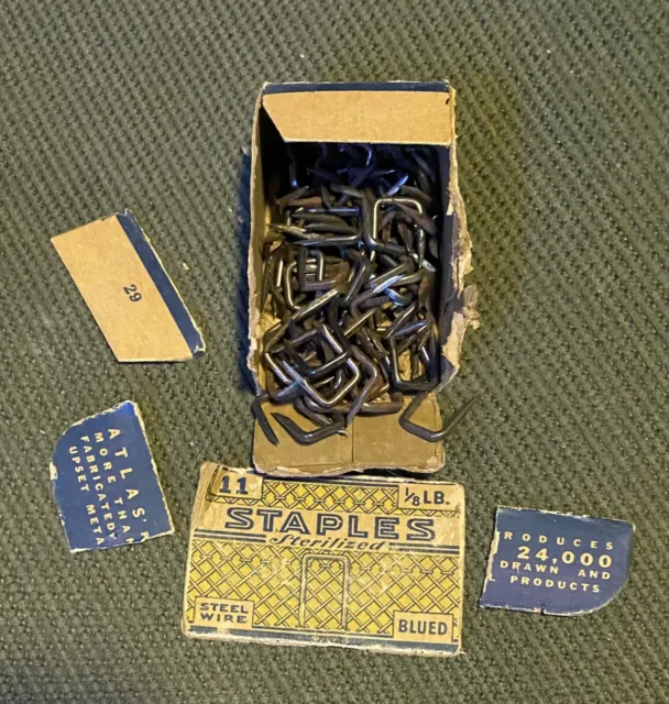 Vintage ATLAS Sterilized Blued Wire Cloth Staples No. 11 *AS IS* in DAMAGED BOX