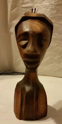 Carved Wooden African Ethnic Tribal Bust 7".  Sculpture Statue Woman Figurine
