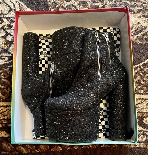 CURRENT MOOD (DOLLS Kill) Black Glitter Platform UNISEX Boots! 100.00