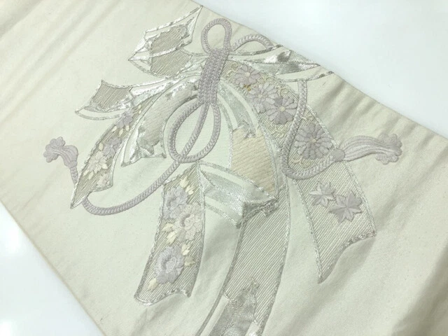6286035: Japanese Kimono / Antique Fukuro Obi / Embroidery / Kiku & Peony