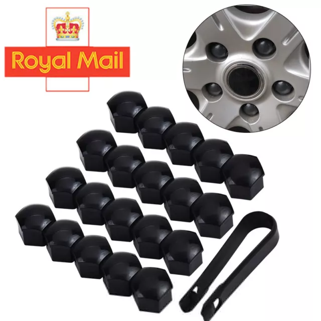 20x 17MM ALLOY WHEEL NUT BOLT COVERS CAPS UNIVERSAL SET BLACK FOR ANY CAR NEW UK