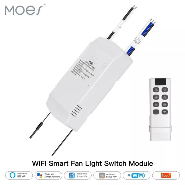 MOES WiFi RF Smart Ceiling Fan Light Switch Module + Remote Controller  Alexa APP 220V