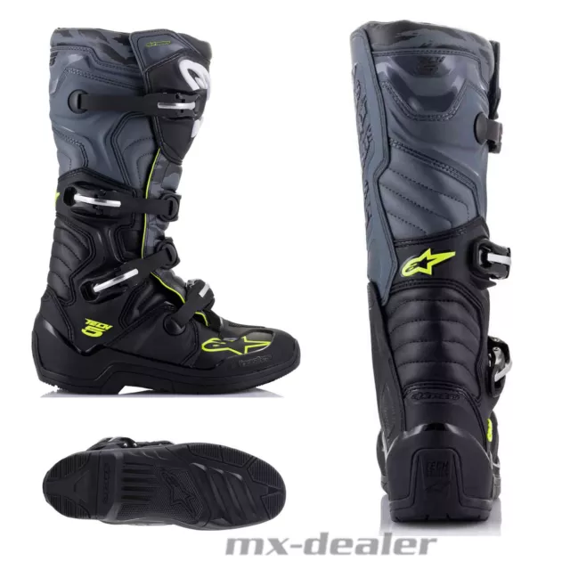 Alpinestars Tech5 Tech 5 MX Stiefel Grau Schwarz Neon Motocross Enduro Quad Boot