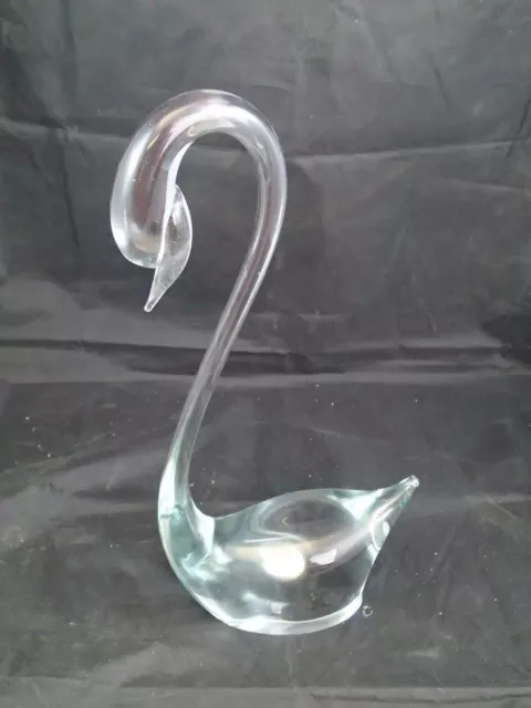 13" Crystal Clear ART Glass Swan Paperweight/Figurine Signed Jang? 83