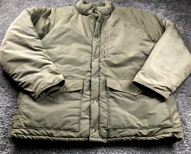 VTG Woolrich Mens Zip Coat Sz L Olive Green High Neck Filled Lined Pockets