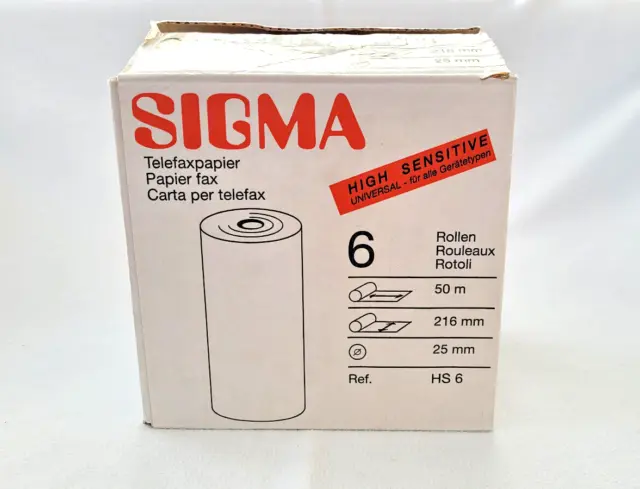 6x Sigma Telefaxpapier HS 6 im Karton | 50m, 216mm, Ø25 mm | NEU in OVP