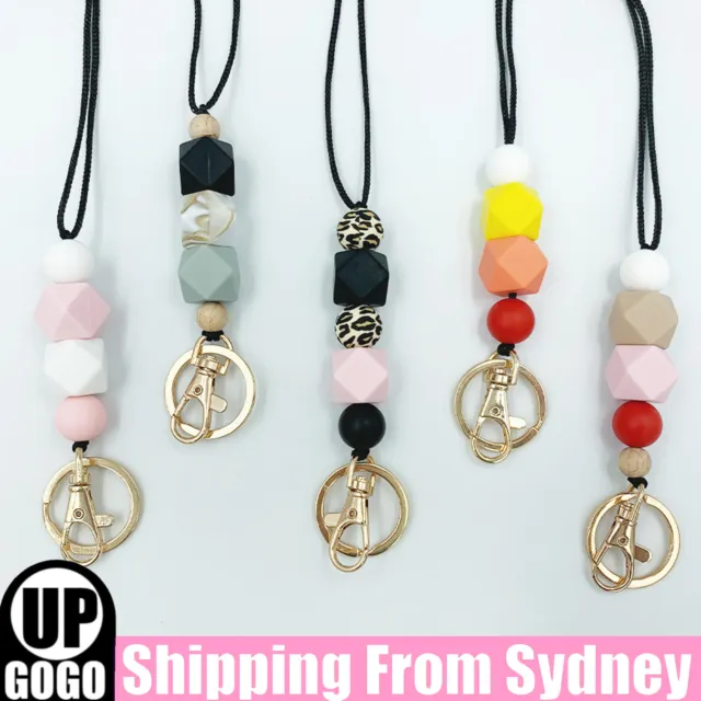 Silicone Beads Neck Strap Lanyard ID Card Badge Keyring Key Holder Necklaces AU