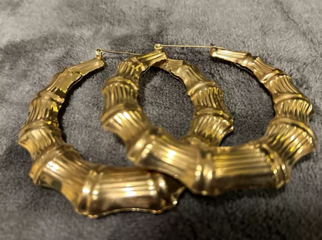 Golden Stamped Twist Stylish Light Weight Hollow Earrings Hoop Loop