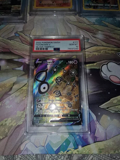 Pokémonkarte PSA 10 - Unown V 177/195 - Alt Alternate Full Art Silbersturm