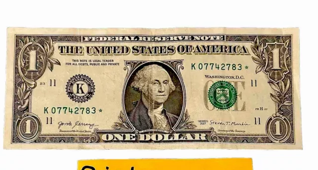 Star Note $1 One Dollar Federal Reserve INK ERROR * Series 2017