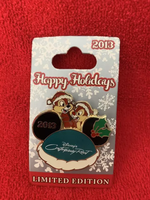 Disney Hinged Pin Wdw Happy Holidays 2013 The Contemporary Chip & Dale Le 1000