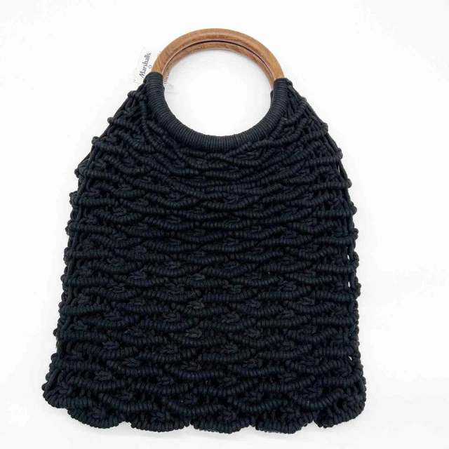 NEW Sigrid Olsen Macrame Handbag Bohemian Festival Black Rope Ring Handle