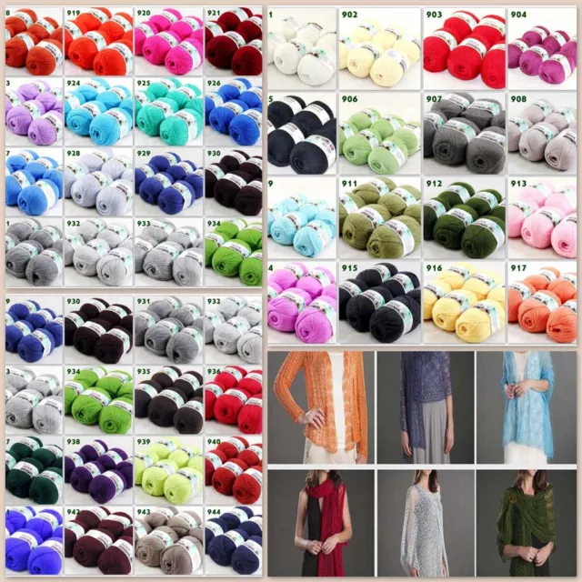 Sale 1-6 SkeinsX50gr LACE Soft Crochet Acrylic Wool Cashmere hand knitting solid