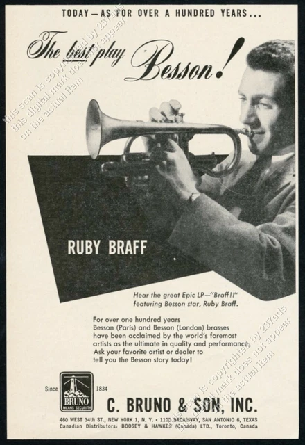 1957 Ruby Braff photo Besson trumpet cornet photo vintage print ad