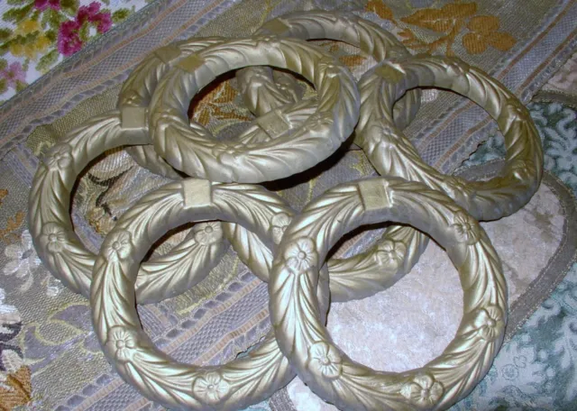 Vintage Brass Floral Embossed Two ( 2 ) Position Curtain / Drapery Tiebacks