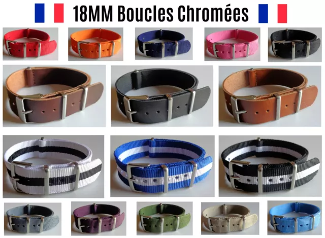 ★ 18MM ★ Bracelet Montre Watch Band Strap Nylon Nato Militaire Army Bond 007