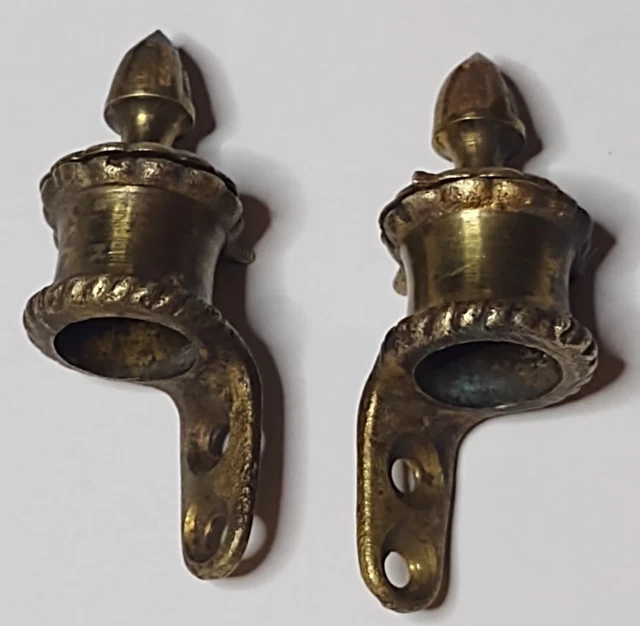 Vintage Solid Brass Mid Century Curtain Rod Holders Brackets Set 5/8" Hole