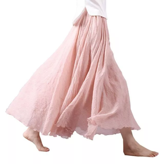 2023 Summer Women Skirt Linen Cotton Long Skirts Elastic Waist Boho Maxi Skirts