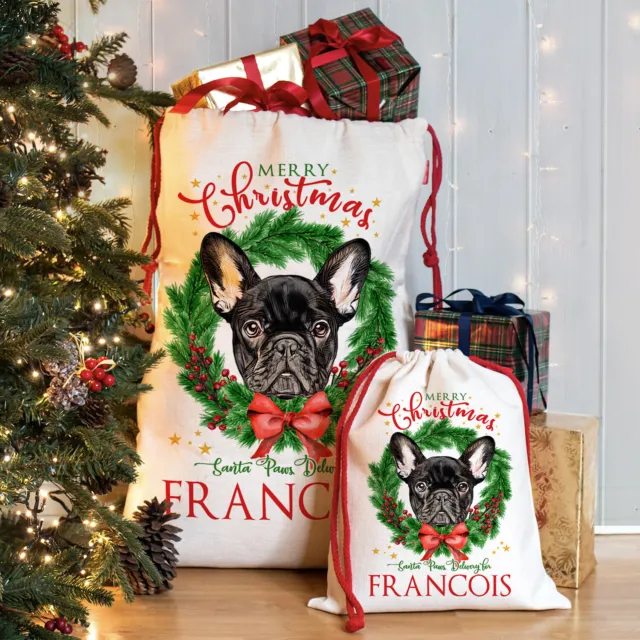 Black Frenchie Christmas Sack Personalised Dog Xmas Santa Bag Puppy Gift DWS05