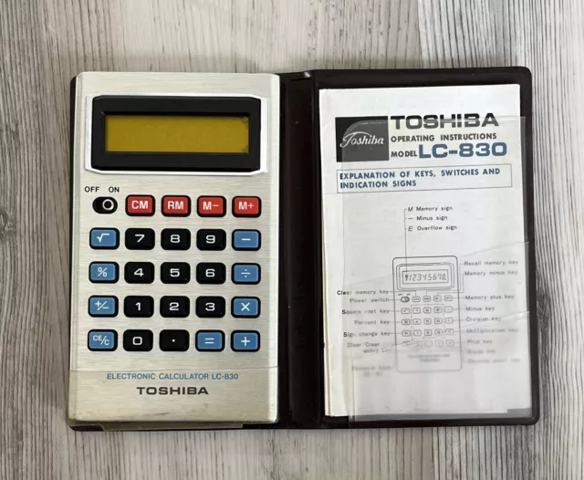 Vintage Toshiba Model LC-830 Ultra Thin LCD Calculator With Case & Manual