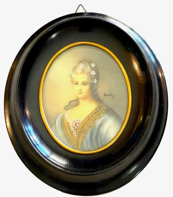Beautiful Hand-Painted 19th Century Miniature Portrait Marie Antionette Signed