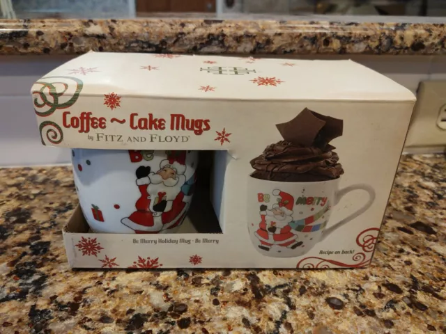 Christmas Coffee -Cake Mugs By Fitz And Floyd Be Merry NIB